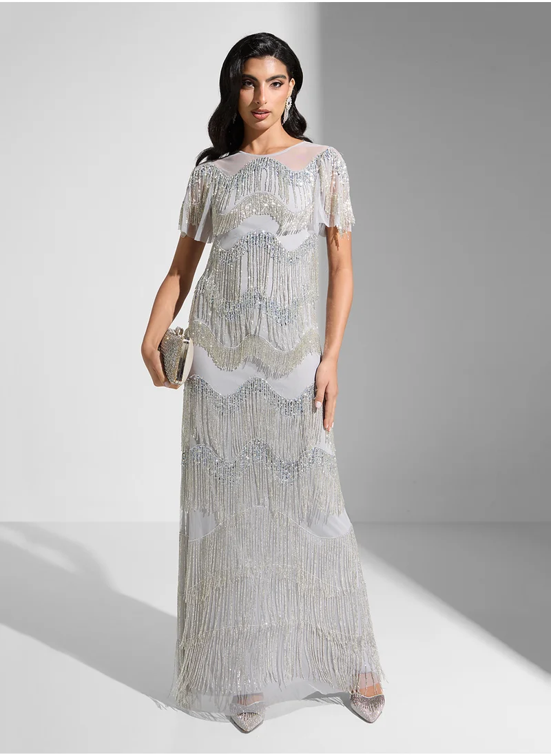 Amelia Rose Fringed Evening Dress