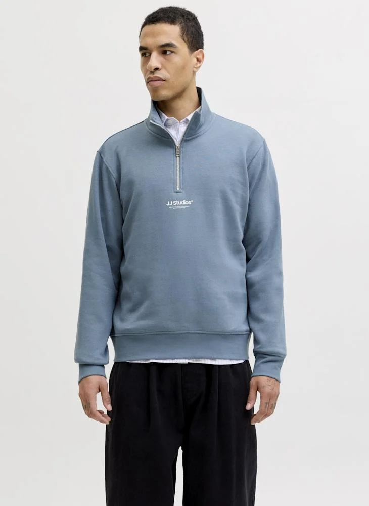 JACK & JONES Logo half Zip High Neck Sweatshirt