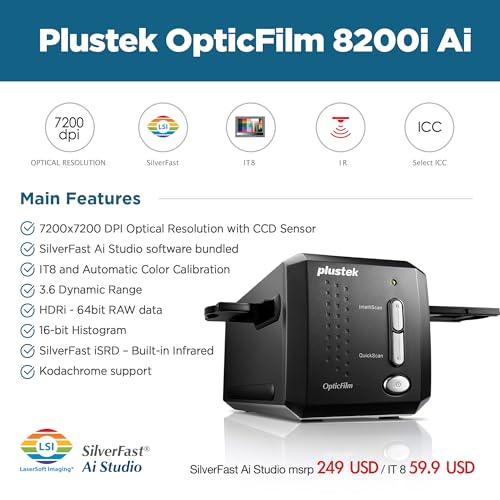Plustek OpticFilm 8200i AI 35mm Film Slides Scanner IT 8 Calibration Target SilverFast Ai Studio 9 7200 dpi Resolution 64Bit HDRi MacPC - Image 3