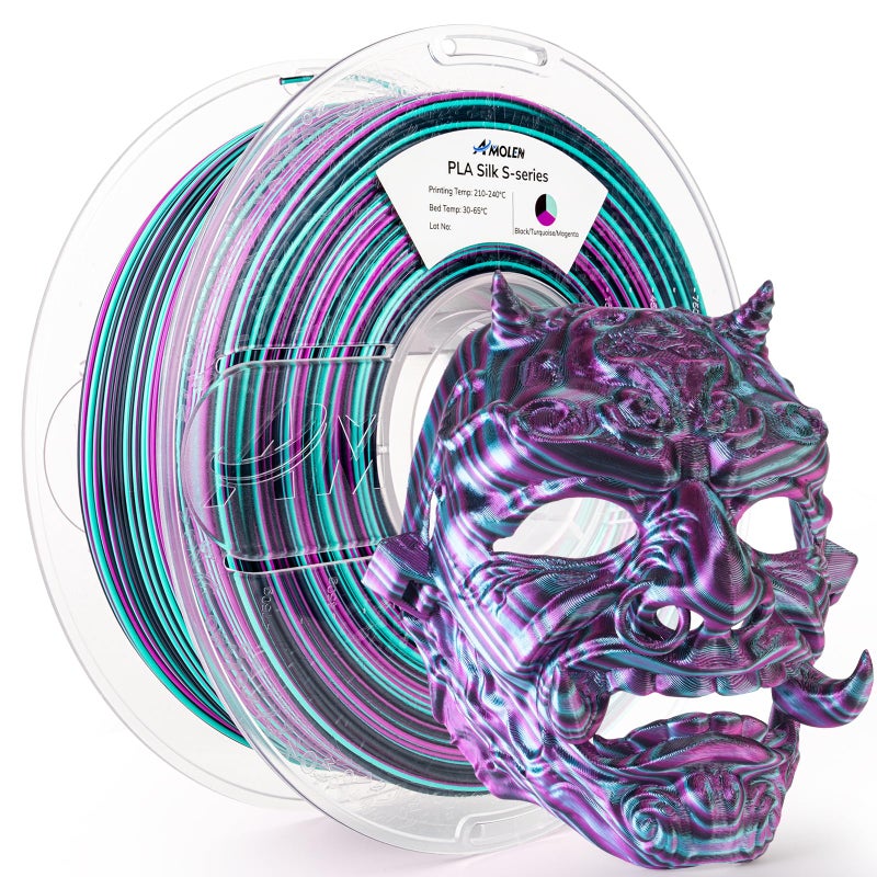 AMOLEN Silk PLA 3D Printer Filament, Shiny Multicolor Rainbow PLA Filament 1.75mm, Fast Color Change PLA 3D Printing Filament for Most FDM 3D Printer, Black Turquoise Magenta, 1kg (2.2lbs) - Image 1