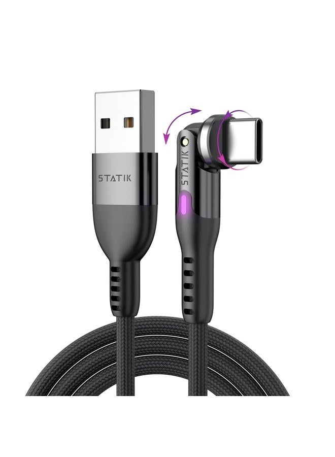 Statik PowerPivot 3ft USB C Cable, 90 Degree Right Angle, 12W Fast Charging, Data Transfer, Compatible with USB-C Devices - Image 1