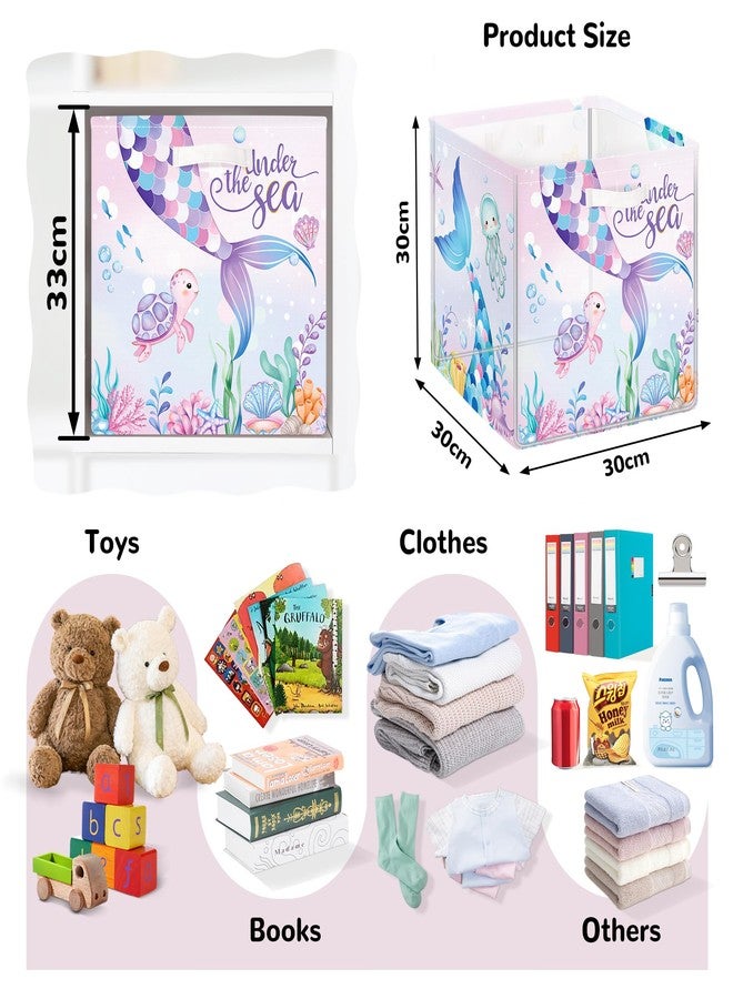 Clastyle Mermaid Tail Kid Storage Cube Organizer Set Ocean Animal Turtle Closet Clothes Cube Storage Bin Nursery Toddler Toy Box Chest Girl Book Shelf Basket,Colorful Seaweed,11.8x11.8x11.8 in - Image 2