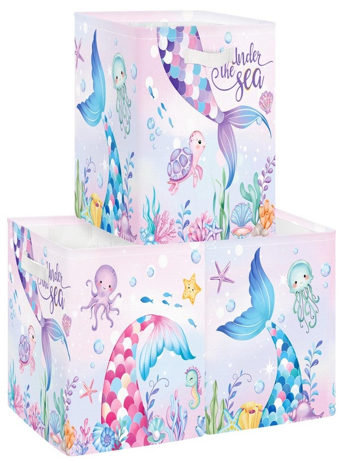Clastyle Mermaid Tail Kid Storage Cube Organizer Set Ocean Animal Turtle Closet Clothes Cube Storage Bin Nursery Toddler Toy Box Chest Girl Book Shelf Basket,Colorful Seaweed,11.8x11.8x11.8 in - Image 1
