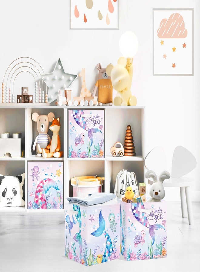 Clastyle Mermaid Tail Kid Storage Cube Organizer Set Ocean Animal Turtle Closet Clothes Cube Storage Bin Nursery Toddler Toy Box Chest Girl Book Shelf Basket,Colorful Seaweed,11.8x11.8x11.8 in - Image 3