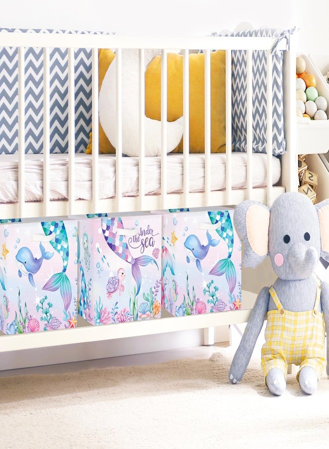 Clastyle Mermaid Tail Kid Storage Cube Organizer Set Ocean Animal Turtle Closet Clothes Cube Storage Bin Nursery Toddler Toy Box Chest Girl Book Shelf Basket,Colorful Seaweed,11.8x11.8x11.8 in - Image 4