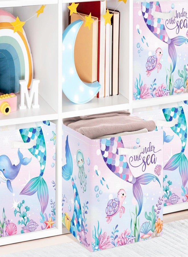 Clastyle Mermaid Tail Kid Storage Cube Organizer Set Ocean Animal Turtle Closet Clothes Cube Storage Bin Nursery Toddler Toy Box Chest Girl Book Shelf Basket,Colorful Seaweed,11.8x11.8x11.8 in - Image 5