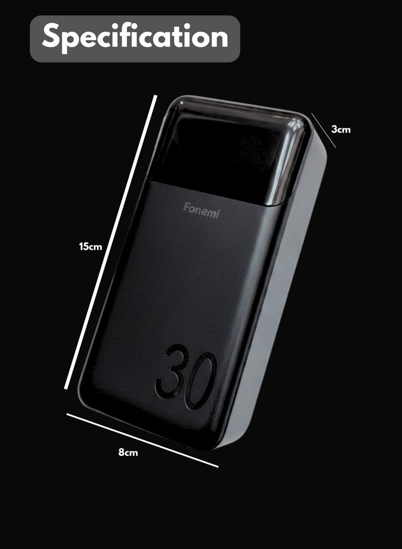 Fonemi 30000mAh Power Bank 22.5W Fast Charging, Built-in 4 Cables (Type-C, Lightning, Micro USB, USB), Digital LED Display, Smart Protection Chip, Dual Input & Multiple Output Portable Charger with Handle, Multi-Device Charging for Outdoor, Home & Office, Black - Image 5