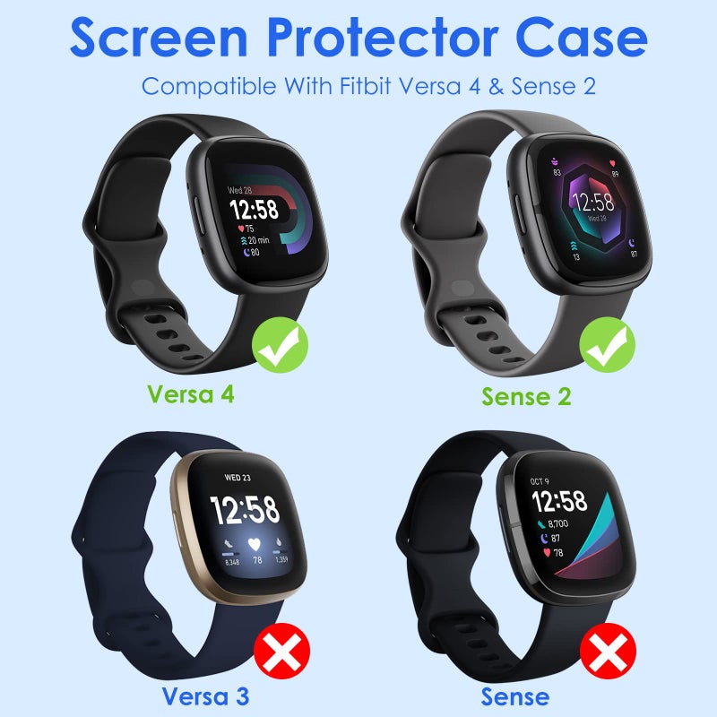 NANW حافظة واقية مع واقي شاشة من NANW 4 قطع متوافقة مع Fitbit Sense 2/Versa 4، حواف TPU ناعمة تغطي الحماية الكاملة لساعة Versa 4/Sense [مقاومة للخدوش] - Image 2