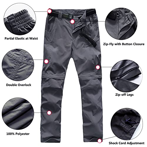 JOMLUN Boy’s Casual Quick Dry Outdoor Pants Hiking Climbing Convertible Trouser Kids' Cargo Pants Gray - Image 2