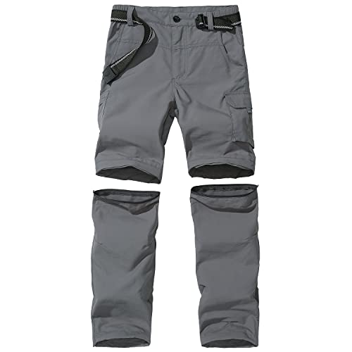 JOMLUN Boy’s Casual Quick Dry Outdoor Pants Hiking Climbing Convertible Trouser Kids' Cargo Pants Gray - Image 1