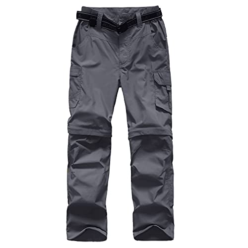 JOMLUN Boy’s Casual Quick Dry Outdoor Pants Hiking Climbing Convertible Trouser Kids' Cargo Pants Gray - Image 5