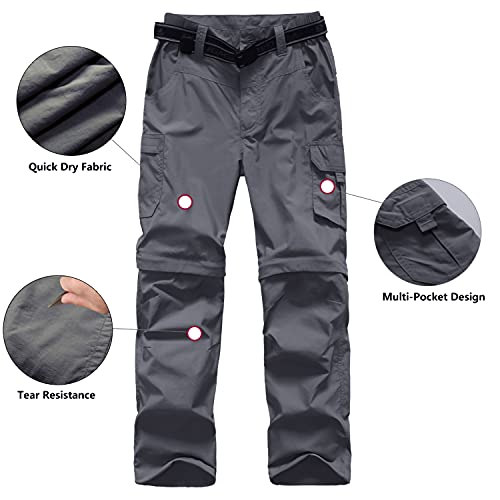 JOMLUN Boy’s Casual Quick Dry Outdoor Pants Hiking Climbing Convertible Trouser Kids' Cargo Pants Gray - Image 3