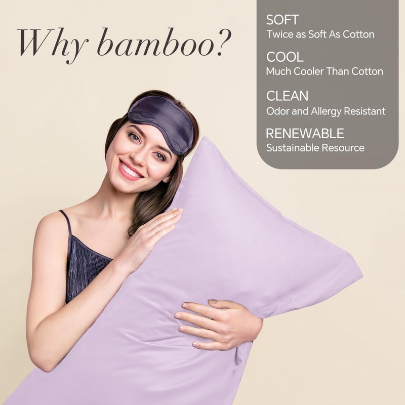 بيديليت حالات وسادة بيدليت مجموعة بحجم كوين من رايون مستمدة من حالات وسادة تبريد الخيزران للنوم الساخن والتعرق الليلي في وسادات المظروف الناعم الحريري (الضوء الأرجواني 20 "× 30" ") - Image 2