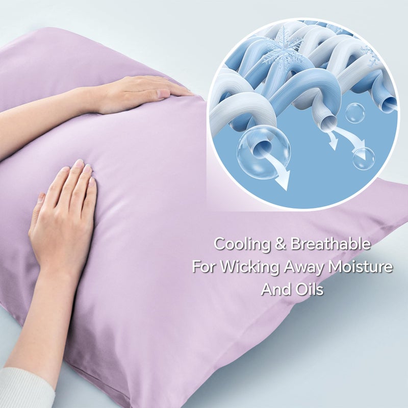 بيديليت حالات وسادة بيدليت مجموعة بحجم كوين من رايون مستمدة من حالات وسادة تبريد الخيزران للنوم الساخن والتعرق الليلي في وسادات المظروف الناعم الحريري (الضوء الأرجواني 20 "× 30" ") - Image 3