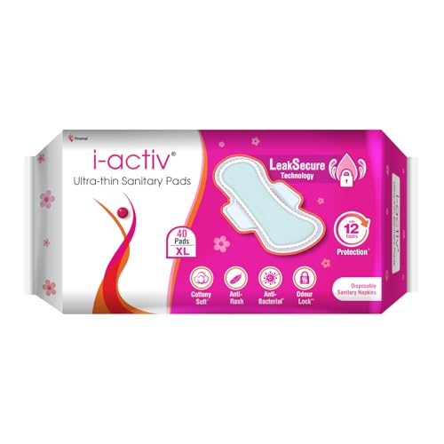 i-activ I activ Ultra Thin Sanitary Pads for Women XL | 40 Pads | Anti-Rash Anti-Bacterial Cottony Soft Sanitary Napkins | No Nasties | Upto 12 Hours Heavy Flow Leak Protection | Soft Hydrophobic Wings - Image 1