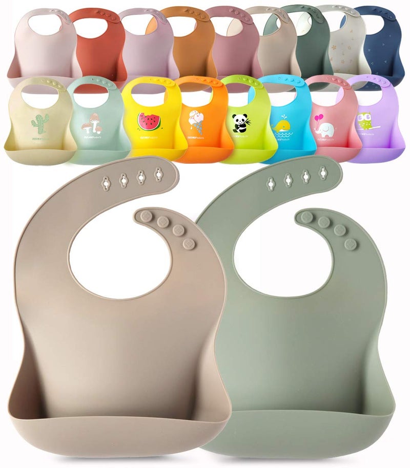 YMCF Products 2-Pack Waterproof Silicone Baby Bib Lightweight Comfortable Easy-Wipe Clean (Sea Shell/Seafoam Green, Small) - Image 1