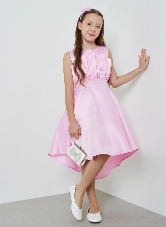 تايك تو Girls Fold Pleat Embellished Waist Dress