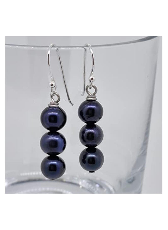 TreasureBay Womens Handmade Black Pearl Earrings with 925 Sterling Silver Dangle Drop Earrings, Sterling Silver, Freshwater Pearl  - Image 3