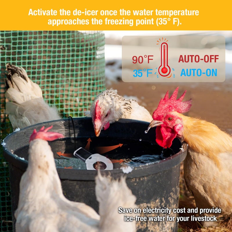 comincia 250W Chicken Water Heater, Submersible Bucket Heater Deicer for 5 Gallon, Heated Chicken Waterer for Winter, Freeze-Proof Poultry Waterer, Stock Tank & Water Trough Warmer for Livestock - Image 2