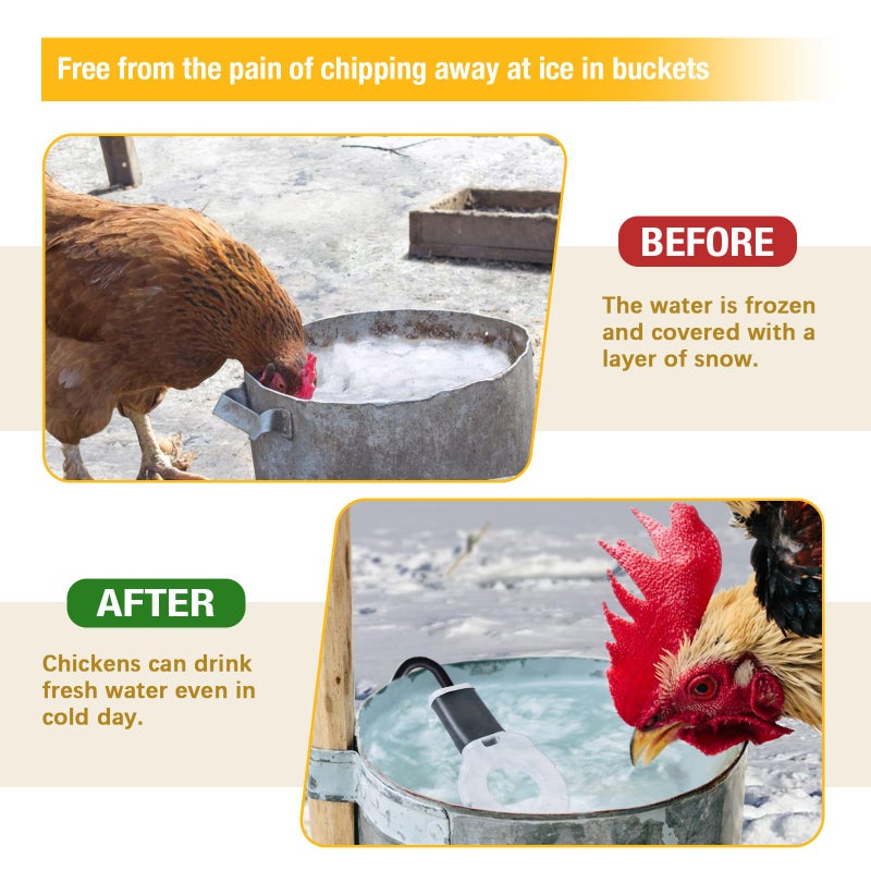 comincia 250W Chicken Water Heater, Submersible Bucket Heater Deicer for 5 Gallon, Heated Chicken Waterer for Winter, Freeze-Proof Poultry Waterer, Stock Tank & Water Trough Warmer for Livestock - Image 5