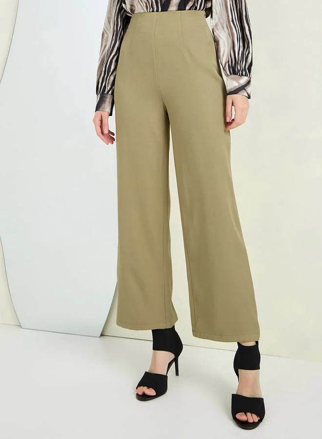 Styli Solid Ankle Length Straight Leg Trouser