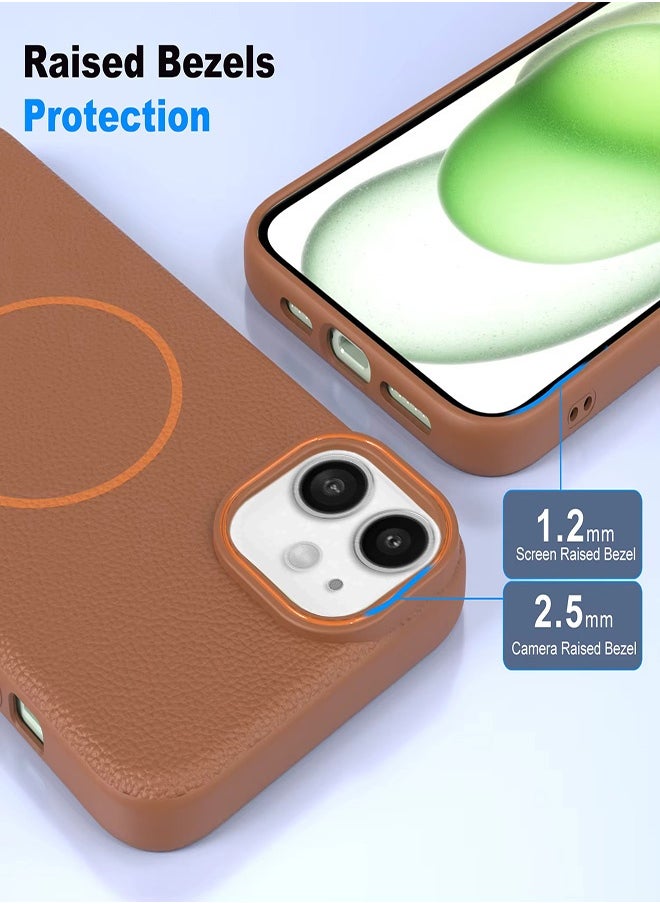 Magsafe Phone Case For iPhone 11 With High Quality Rubber Frame And Slim Lychee Pattern Leather Case with Camera Lens Protection Shockproof Cover And support wireless Charging Leather Cover for iPhone 11 - Brown