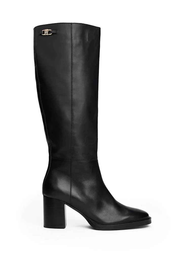 تومي هيلفيغر Leather TH Monogram Horsebit Knee-High Boots