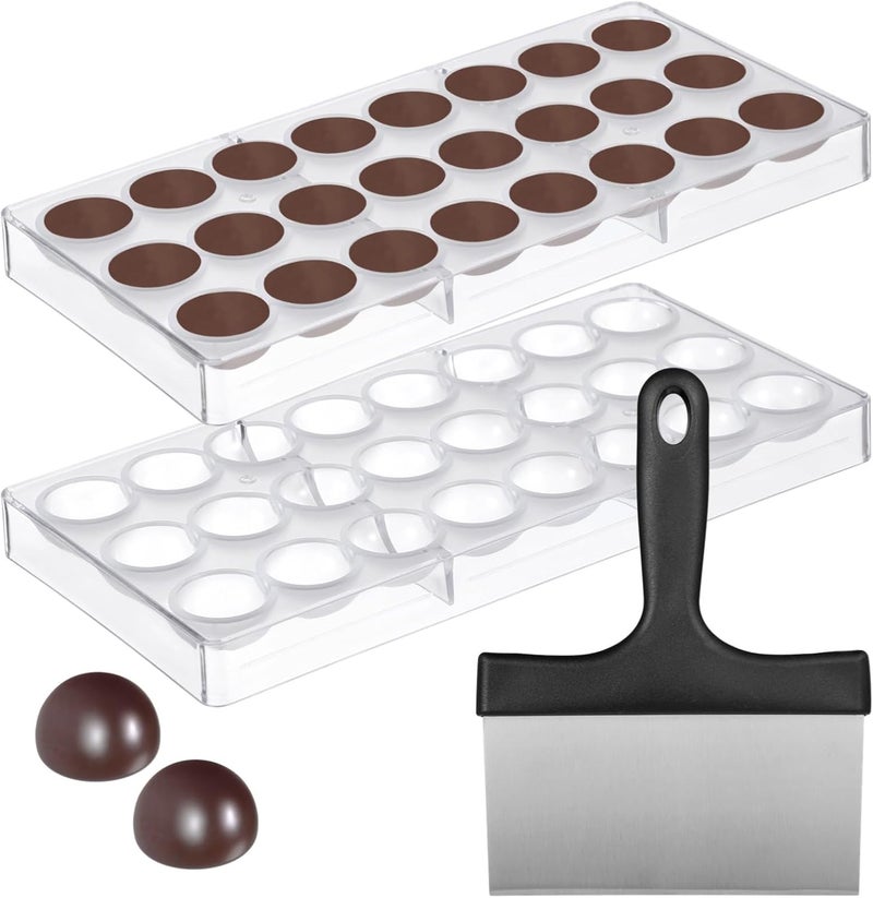2-Pack Chocolate Molds with Stainless Steel Scraper, 24-Cavity Half-Ball Molds for DIY Projects, Transparent Plastic Mold Set for Chocolate Work - Image 1