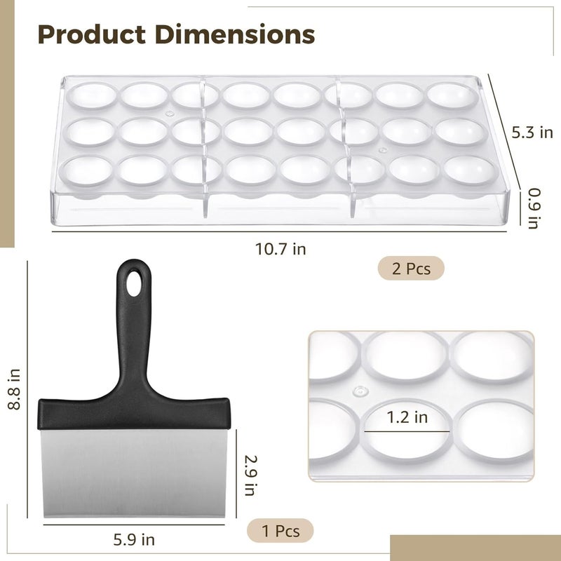 2-Pack Chocolate Molds with Stainless Steel Scraper, 24-Cavity Half-Ball Molds for DIY Projects, Transparent Plastic Mold Set for Chocolate Work - Image 4