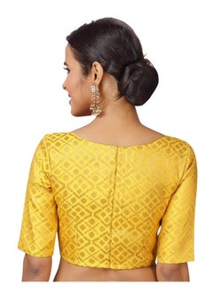 Studio Shringaar Studio Shringaar Women's Readymade Brocade Elbow Length Sleeves Saree Blouse (Yellow, 40)  - Image 4