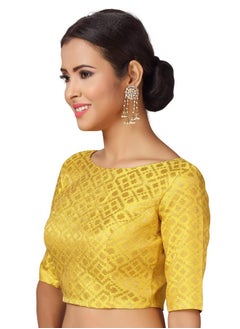Studio Shringaar Studio Shringaar Women's Readymade Brocade Elbow Length Sleeves Saree Blouse (Yellow, 40)  - Image 2