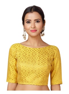 Studio Shringaar Studio Shringaar Women's Readymade Brocade Elbow Length Sleeves Saree Blouse (Yellow, 40)  - Image 1