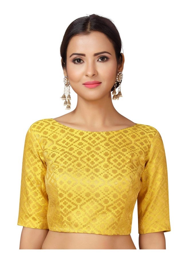 Studio Shringaar Studio Shringaar Women's Readymade Brocade Elbow Length Sleeves Saree Blouse (Yellow, 40) - Image 1