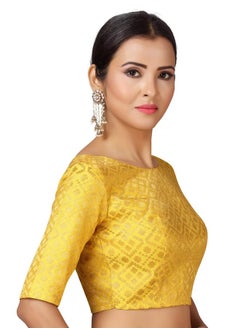 Studio Shringaar Studio Shringaar Women's Readymade Brocade Elbow Length Sleeves Saree Blouse (Yellow, 40)  - Image 3