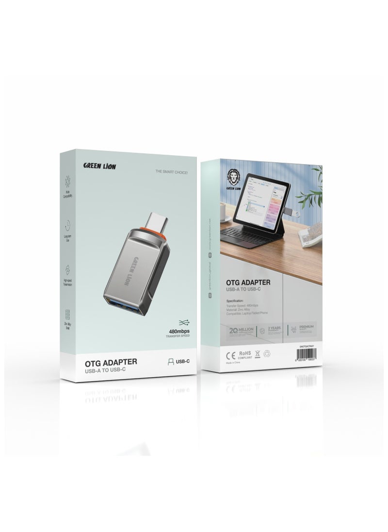GREEN LION OTG Adapter USB 2.0 To Type-C / Wide Compatibility / Long term use / High-Speed Transmission / Zinc Alloy Shell / 480mbps Transfer Speed - Grey  - Image 2