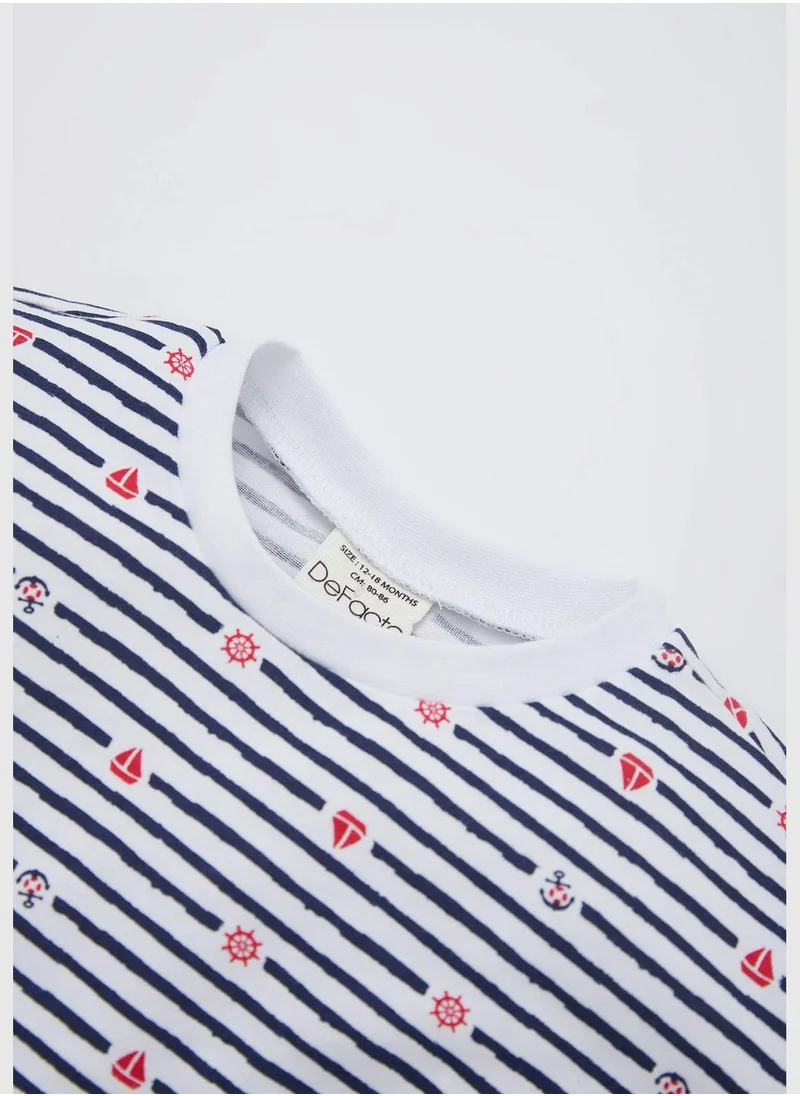 DeFacto Regular Fit Short Sleeve Striped Printed T-Shirt