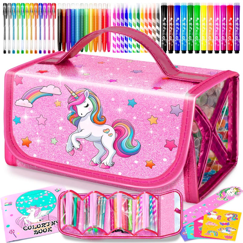 ABERLLS Washable Markers Set with Glitter Unicorn Pencil Case Art Supplies for Kids Ages 568 Birthday Gifts Toys for Girls 5 6 7 8 9 10 Year Old Arts Crafts Coloring Set with Crayon Pencil Gel Pen - Image 3