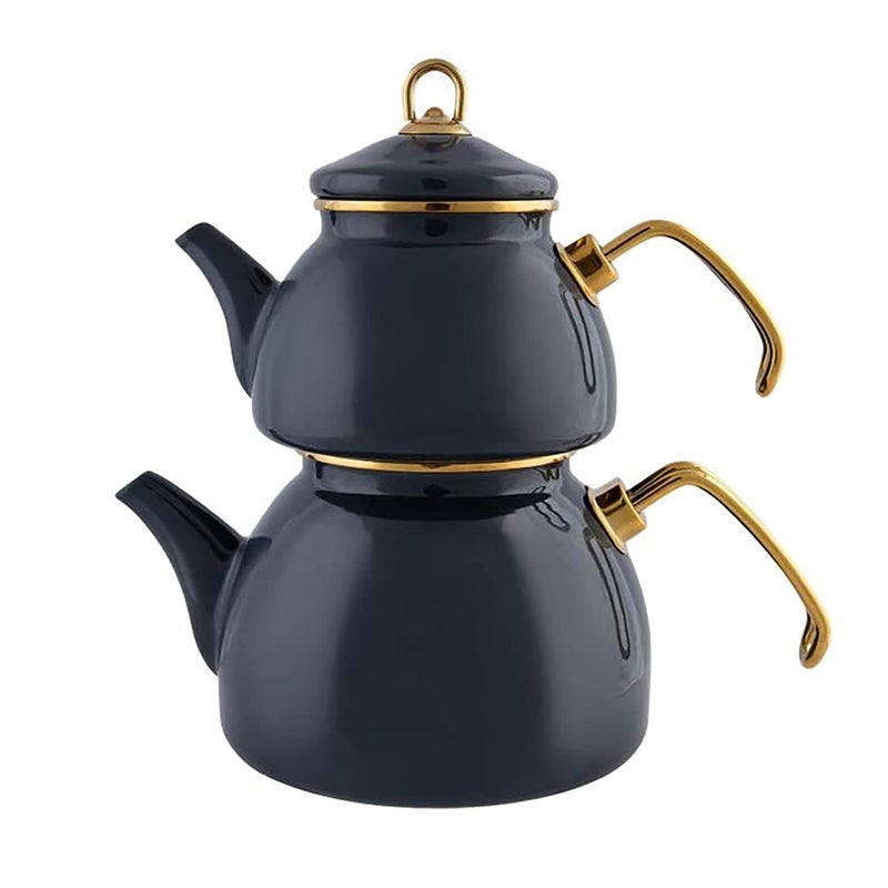 Karaca Retro Teapot Set Anthracite Enamel TeapotLid 11 lt 24 lb Tea Kettle 23 lt 5 lb Titanium Coated Handles Suitable for Induction