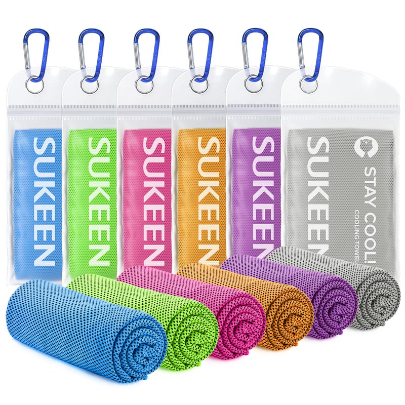 Sukeen Cooling Towels 6 Pack (40"x 12"), Cooling Towels for Neck and Face, Cooling Rags, Lightweight Soft Breathable Towels for Yoga, Sport, Workout, Running, Gym, Camping, Fitness - Image 1