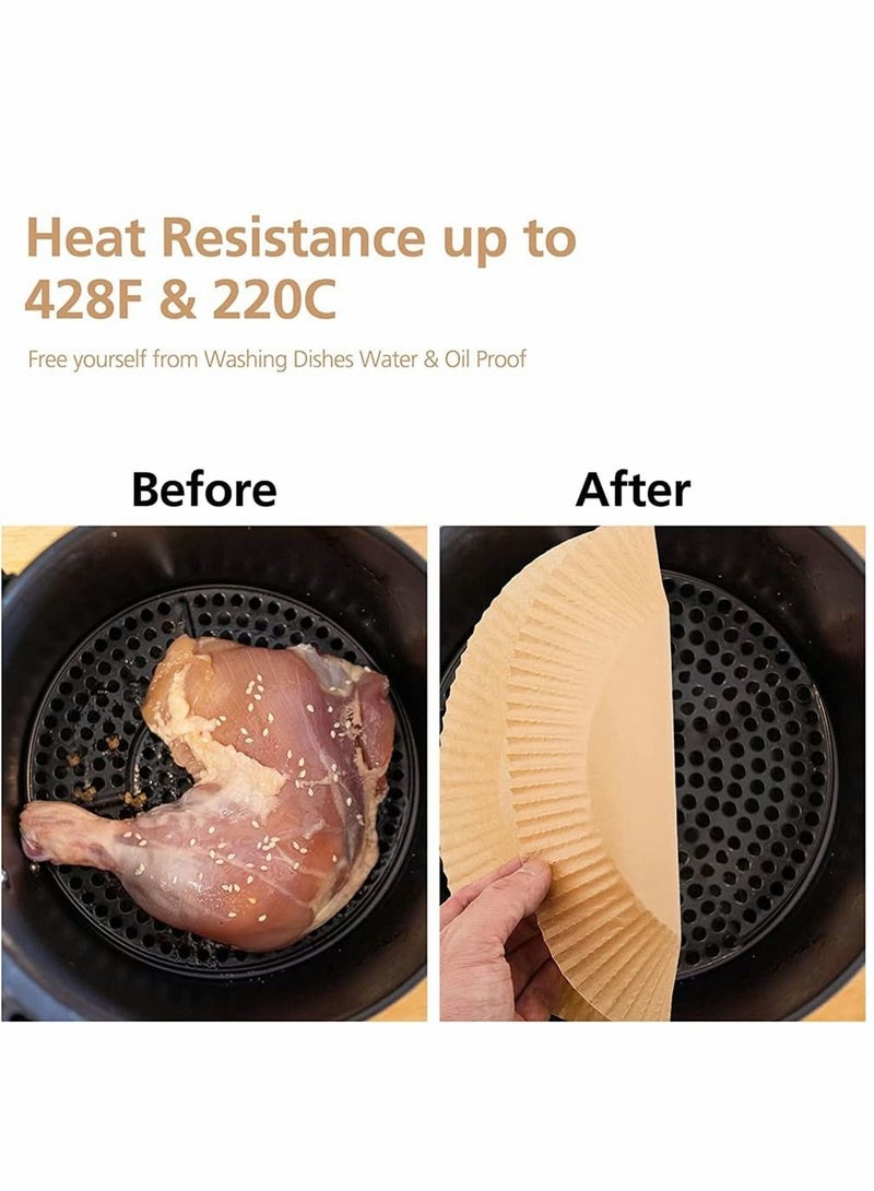 KASTWAVE 100 PCS Air Fryer Disposable Paper Liner, Non-stick Disposable Air Fryer Liners, Baking Paper for Air Fryer Microwave Oil-proof, Water-proof, Unperforated Round Paper Liner (Natural Color, 6.3 Inch) - Image 3