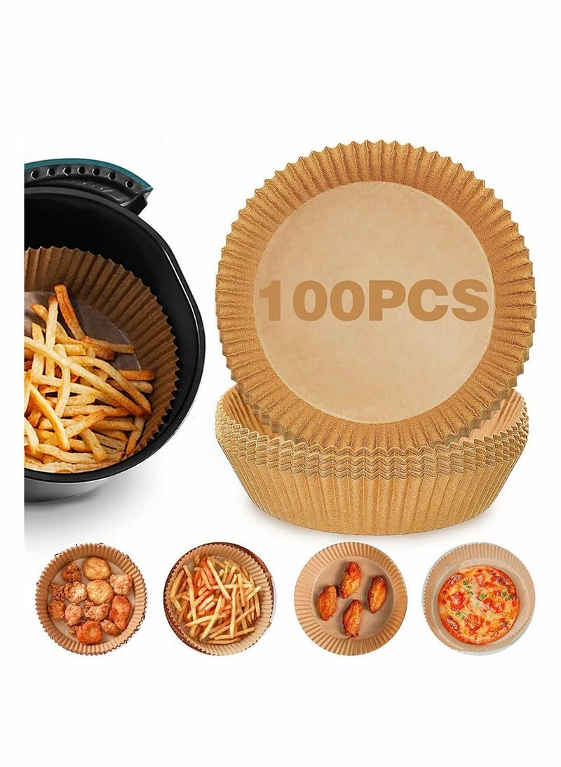 KASTWAVE 100 PCS Air Fryer Disposable Paper Liner, Non-stick Disposable Air Fryer Liners, Baking Paper for Air Fryer Microwave Oil-proof, Water-proof, Unperforated Round Paper Liner (Natural Color, 6.3 Inch) - Image 1