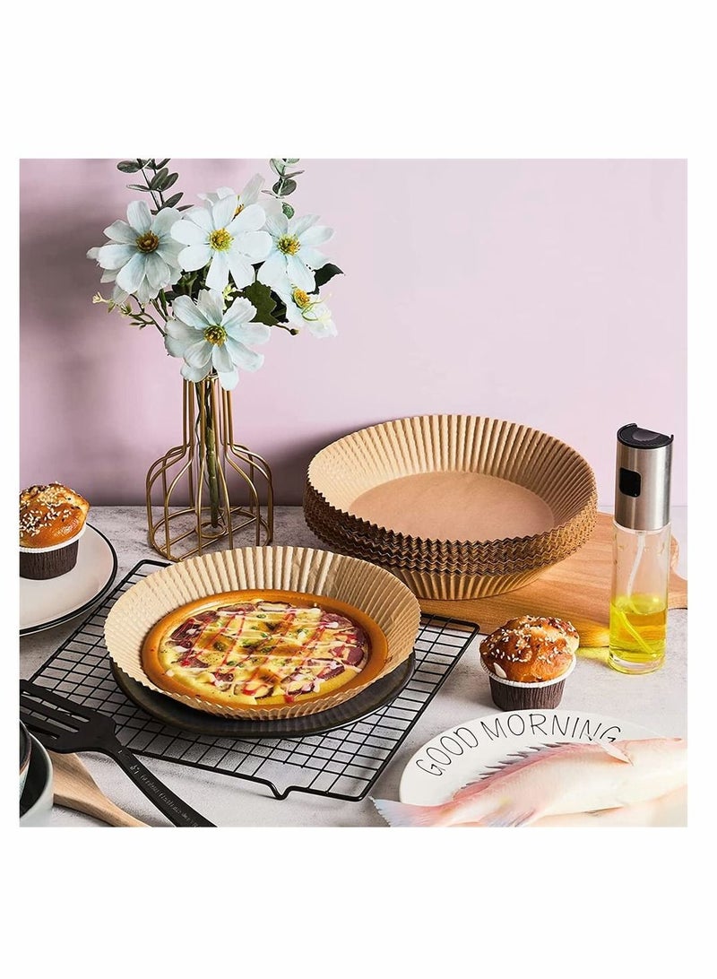 KASTWAVE 100 PCS Air Fryer Disposable Paper Liner, Non-stick Disposable Air Fryer Liners, Baking Paper for Air Fryer Microwave Oil-proof, Water-proof, Unperforated Round Paper Liner (Natural Color, 6.3 Inch) - Image 2