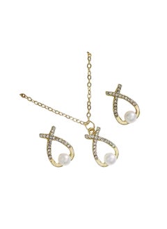 Huitich Elegant Gold Colour Alloy Necklace & Earrings Set with Crystals and Pearls  - Image 1