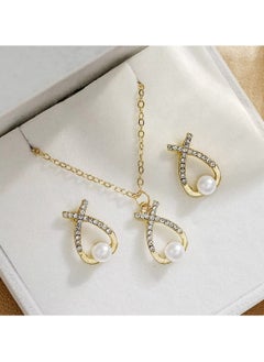 Huitich Elegant Gold Colour Alloy Necklace & Earrings Set with Crystals and Pearls  - Image 3
