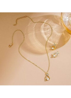 Huitich Elegant Gold Colour Alloy Necklace & Earrings Set with Crystals and Pearls  - Image 2