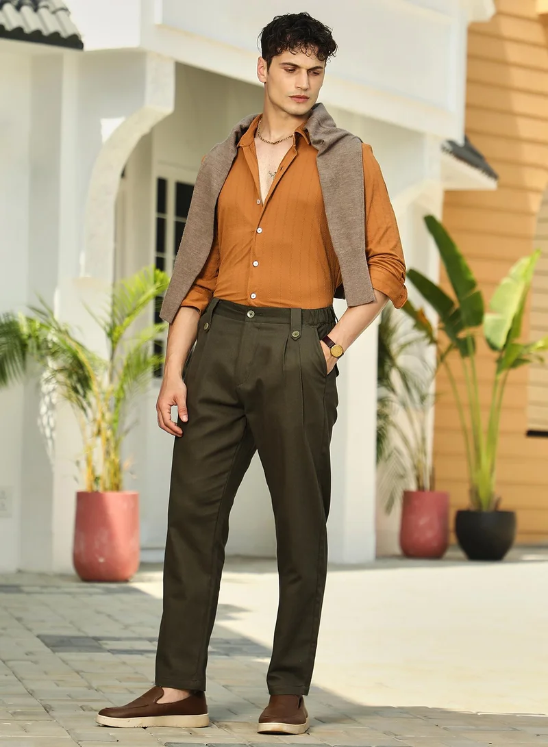 Campus Sutra Men's Copper Brown Spiralknot-Tactile Shirt