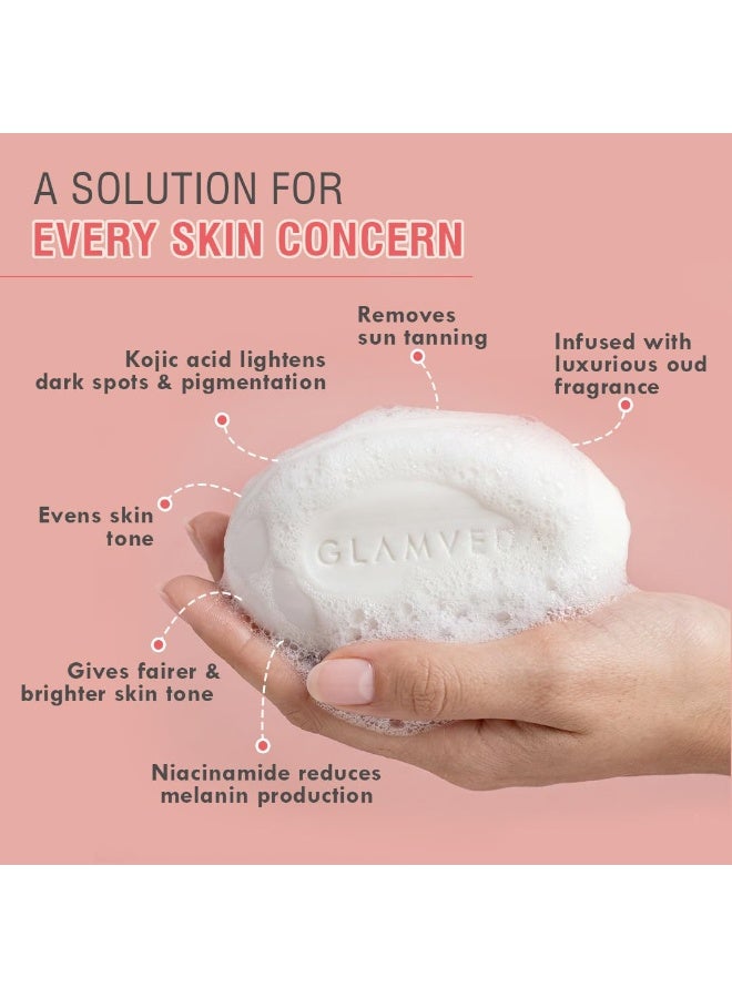 Glamveda 2% Kojic Acid Skin Lightening Soap with Niacinamide | For Dark Spots, Pigmentation & Sun Tanning | For Glass Skin | Clear Glow | Suitable for All Skin Types |- 75gm Pack of 2 - Image 3