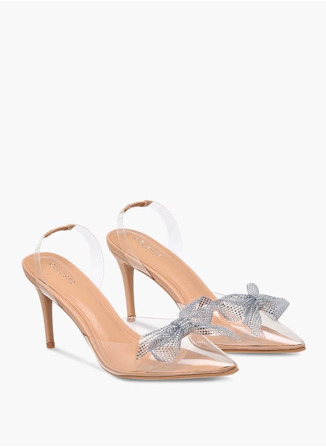 Celeste Women's Bow Embellished Slingback Shoes with Stiletto Heels Ramadan Collection  - Image 1