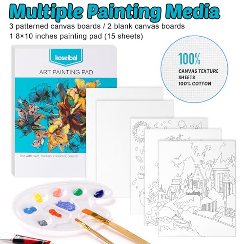 koseibal Acrylic Paint Set for Kids, Art Painting Supplies Kit with 18 Paints, 5 Canvas Panels, 8 Brushes, Table Easel, Etc, Premium Paint Set for Students, Artists and Beginner - Image 4