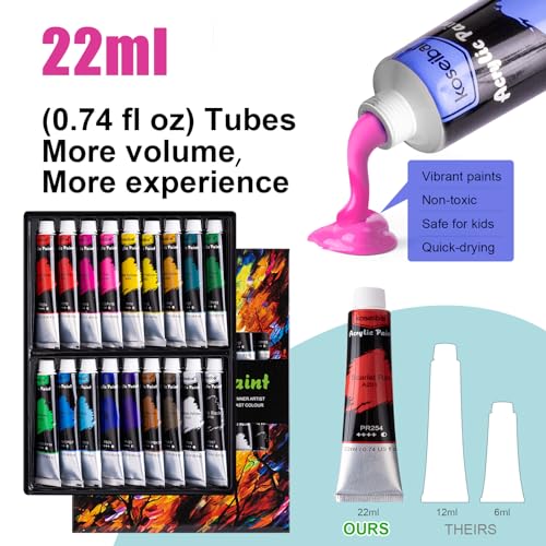 koseibal Acrylic Paint Set for Kids, Art Painting Supplies Kit with 18 Paints, 5 Canvas Panels, 8 Brushes, Table Easel, Etc, Premium Paint Set for Students, Artists and Beginner - Image 3